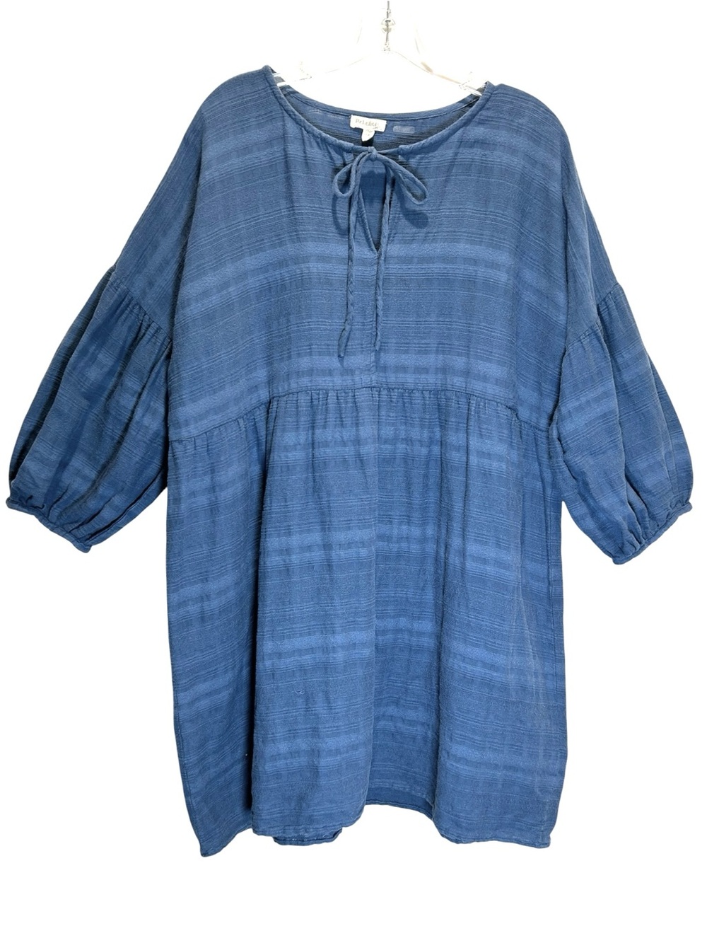 Rebellion Blue Relaxed Fit Textured Cotton Tunic w/ Balloon Sleeves - Size 1X